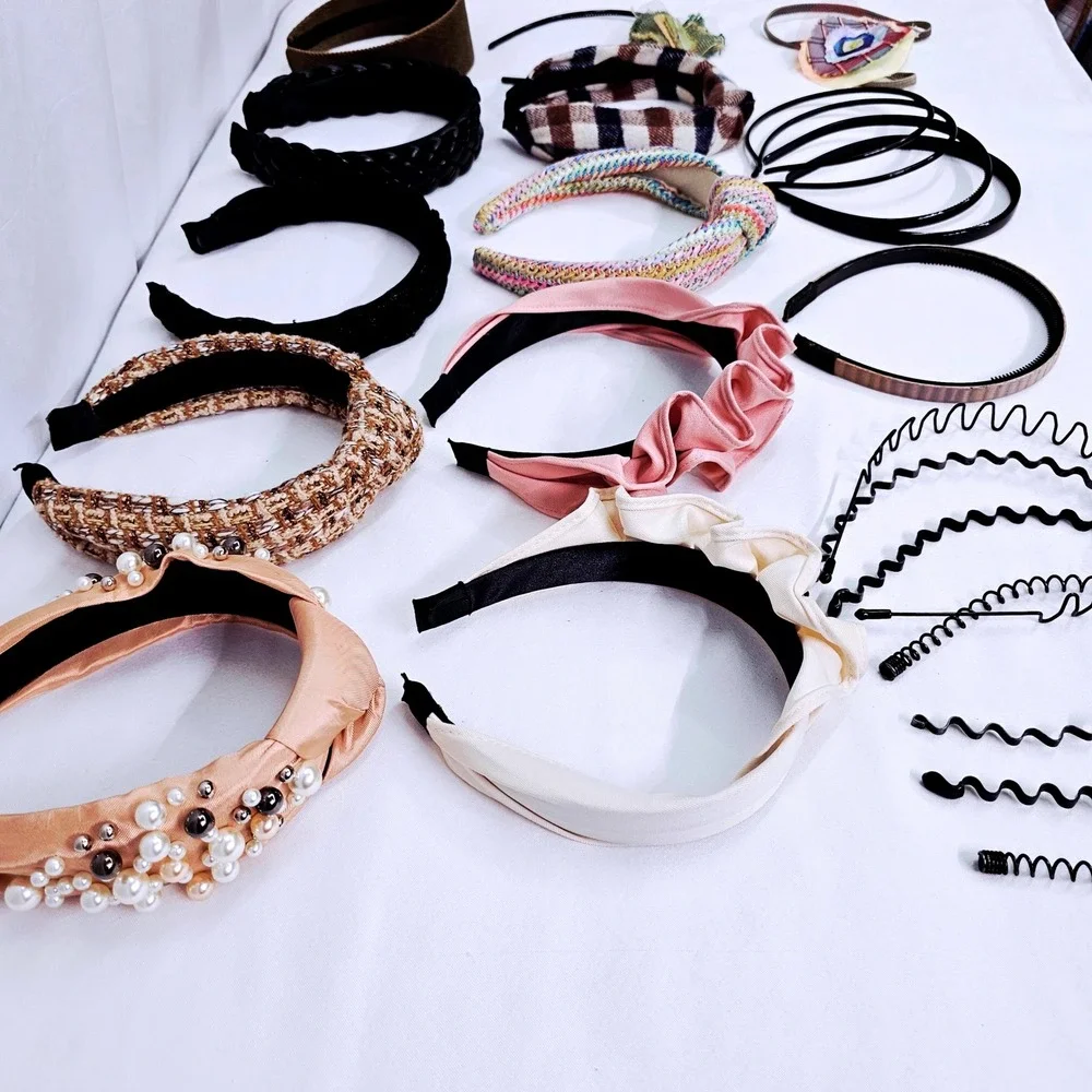Fashion Headbands Set Women Girls Lot 20pc Twisted Knot Pearl Plaid Ruffle Metal
